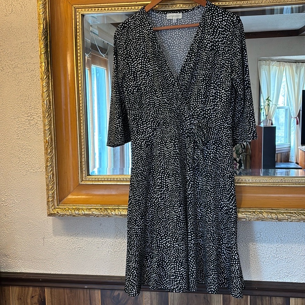 Appleseed’s Black & White Polka Dot Faux Wrap Dress - Size PM